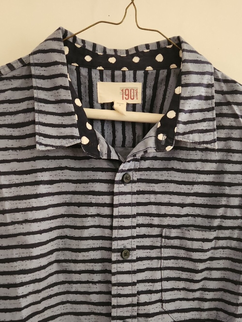 1901 100% Cotton Button Up Shirt with Black Stripes